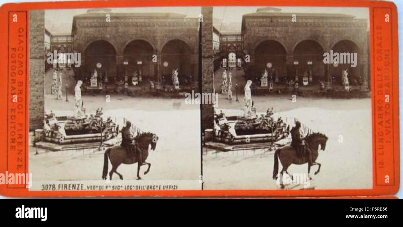 N/A. Italiano: Giacomo Brogi (1822-1881), 'Firenze - veduta di Piazza della Signoria, la Loggia dell'Orgagna e Uffizi". Stereofotografia. Numero di catalogo: 3078. Inglese: Giacomo Brogi (1822-1881), "Firenze - veduta di Piazza della Signoria, la Loggia dell'Orgagna e Uffizi". Scheda stereo. Catalogo # 3078. . Prima di 1881. Giacomo Brogi (1822-1881) Descrizione fotografo italiano Data di nascita e morte 6 aprile 1822 29 Novembre 1881 Luogo di nascita e morte Firenze Firenze periodo di lavoro 1860-1881 circa la posizione di lavoro Italia, Medio Oriente competente controllo : Q2346257 VIAF:156145857883923021479 ISNI:0000 Foto Stock