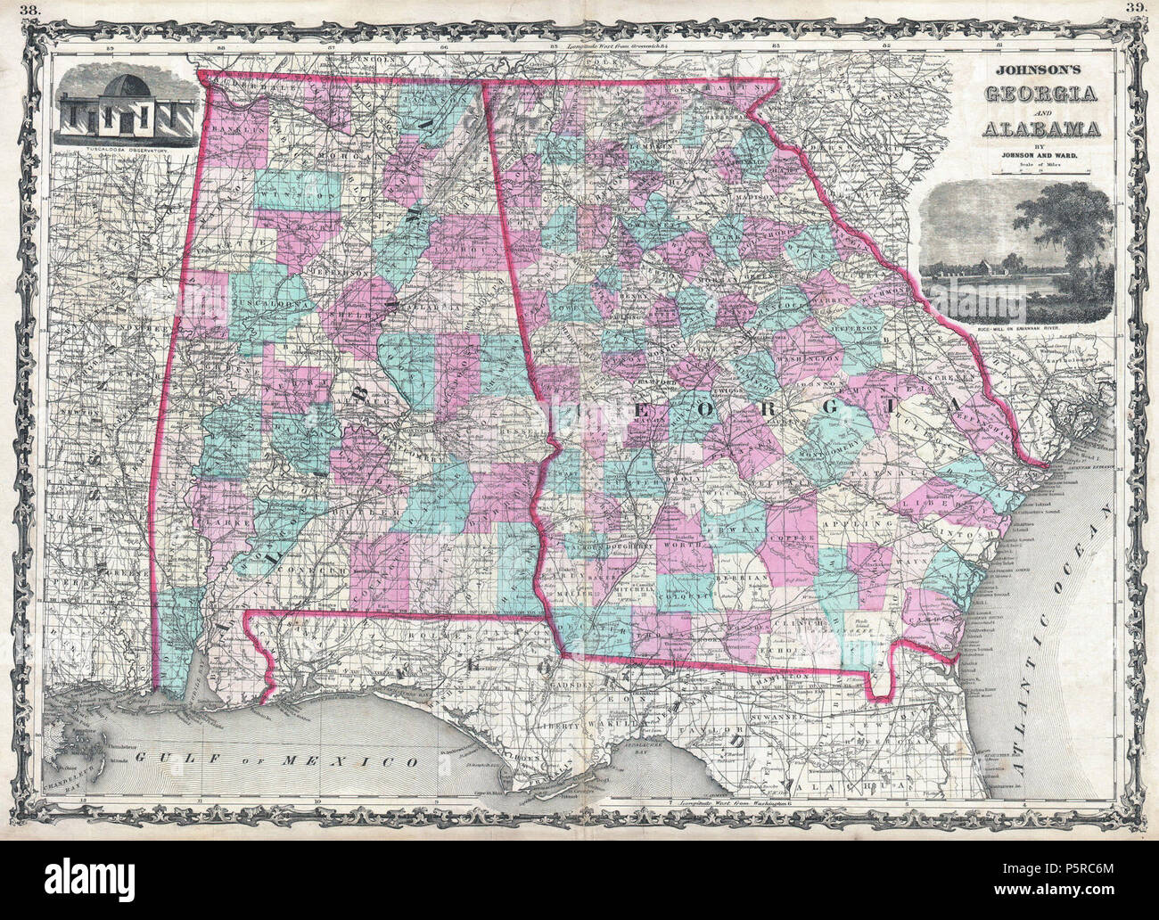 1862 Johnson Mappa di Georgia e Alabama - Geographicus - GAAL-johnson-1862. Foto Stock