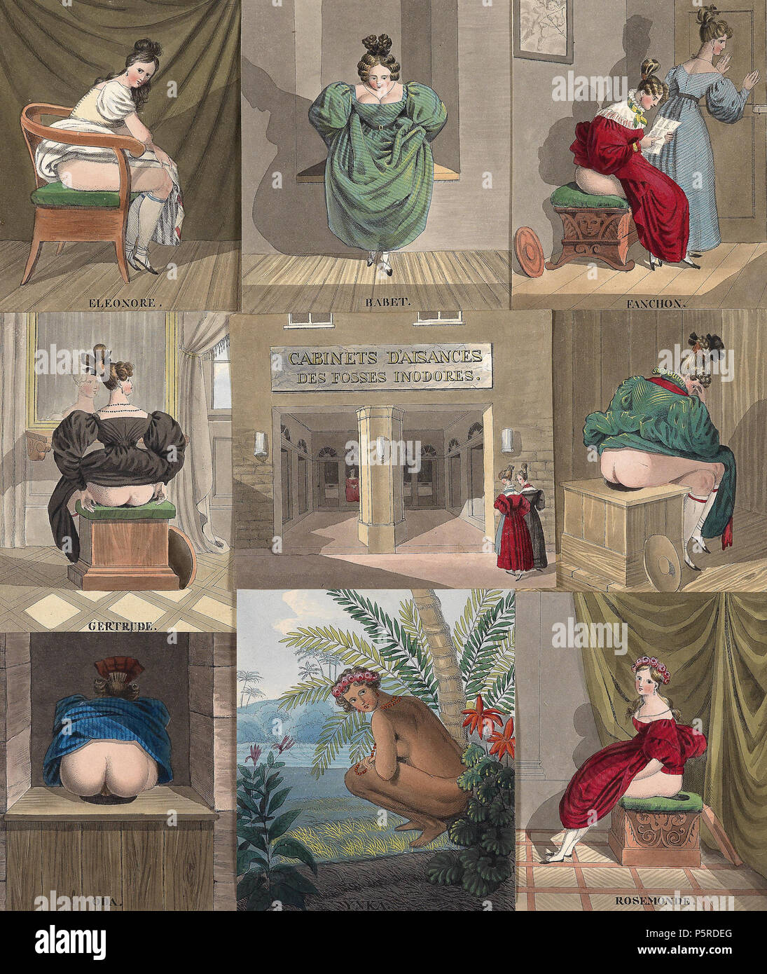 N/A. Deutsch: gli armadi d'aisances des fosses inodores. 25 Kupferstiche (hier gezeigt: 9), je ca. 11,5 x 10 cm . circa 1830. Sconosciuto 262 armadi d'aisances des fosses inodores c1830 Foto Stock