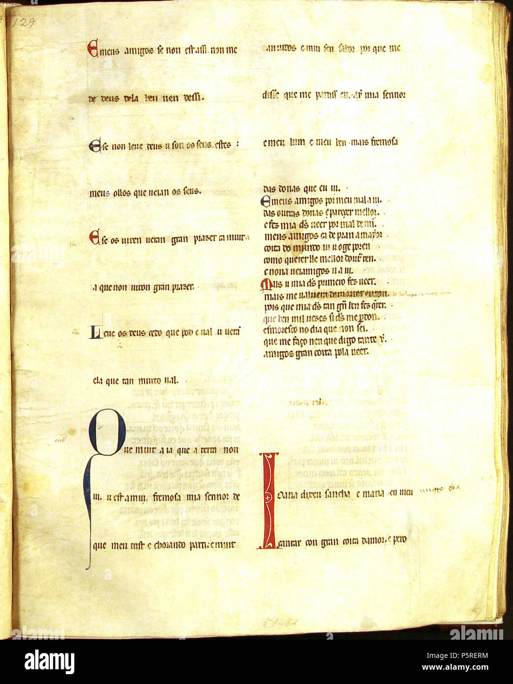 Cancioneiro da Ajuda. Inglese: Cancioneiro da Ajuda manoscritti Português: manuscritos do w:Pt:Cancioneiro da Ajuda Pero Garcia Burgalês. Ai ue coitado! E quand'acharei quen (A 102, B 209/210), que muit'há já que a terra non vi (A 103, B 211), Joana, dix"UE, Sancha e Maria (A 104, B 212) 266 Cancioneiro da Ajuda 129 26 Foto Stock