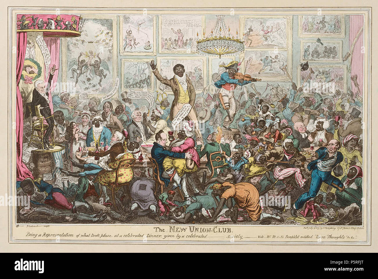 N/A. Inglese: La nuova Unione Club essendo una rappresentazione di ciò che ha avuto luogo in un celebrato la cena dato da un celebre società - include in picture Billy Acque, Zaccaria Macauley, William Wilberforce. Una nota immagine razzista - vedi fonte - pubblicato il 19 luglio 1819 . 1819. George Cruikshank (1792-1878) nomi alternativi George Cruickshank; George, ho Cruikshank; George, ho Cruickshank; Cruickshank; george cruikshank; cruikshank Descrizione caricaturista britannico, dell'artista e illustratore Data di nascita e morte 27 Settembre 1792 1 febbraio 1878 Luogo di nascita e morte Londra Londra lavoro loca Foto Stock