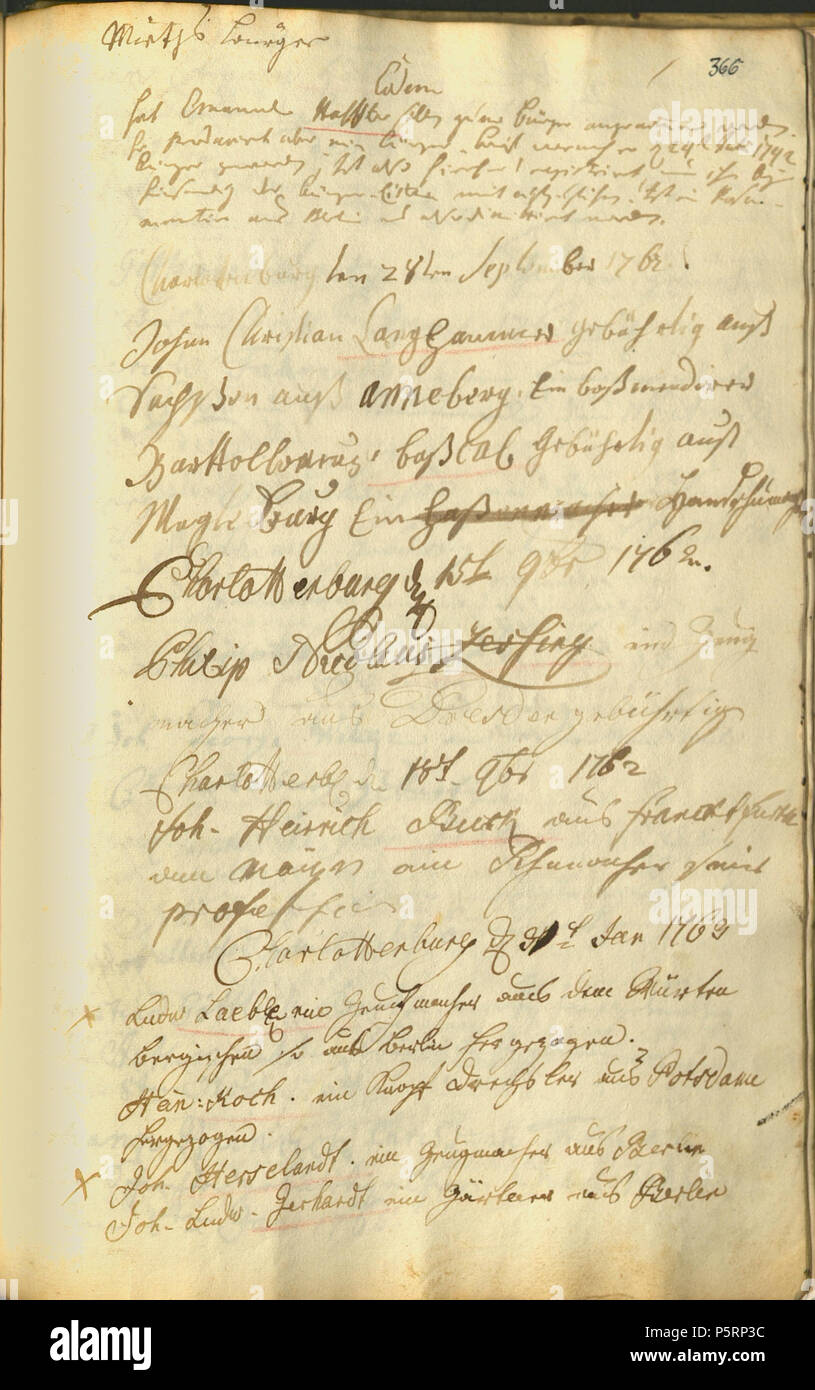 260 Bürgerverzeichnis-Charlottenburg-1711-1790-366 Foto Stock