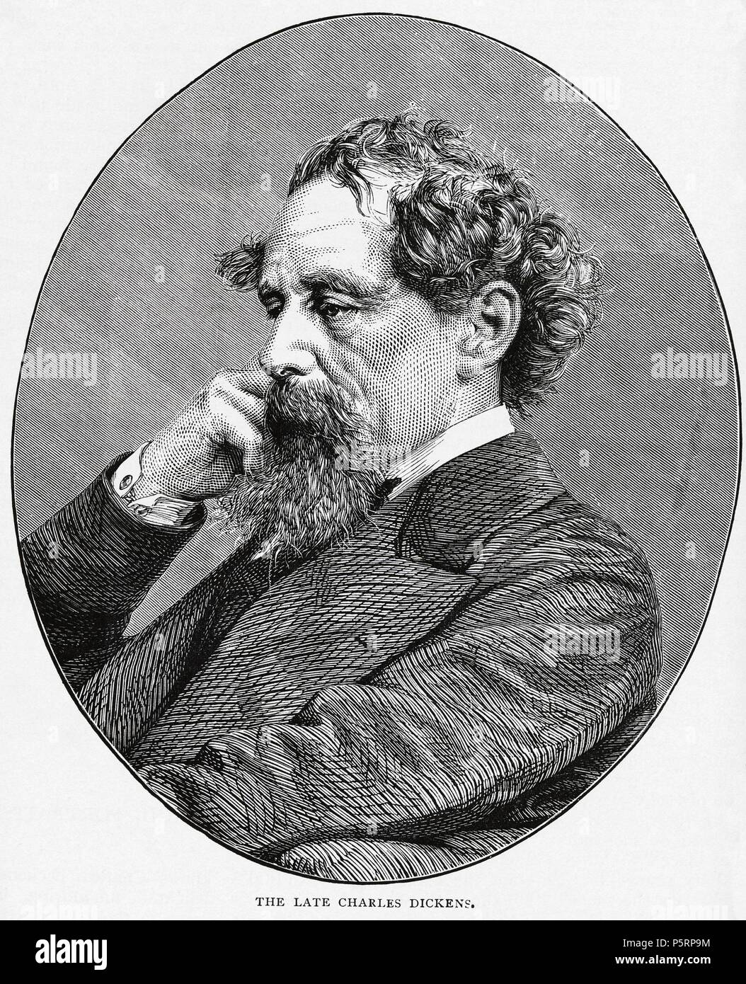 Charles John Huffam Dickens (1812-1870), famoso novelista inglés. Grabado de 1886. Foto Stock