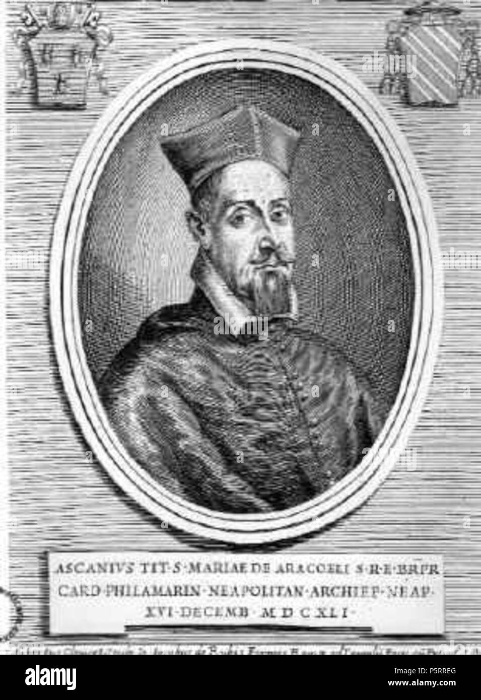 N/A. Italiano: Il cardinale Ascanio Filomarino, incisione tratta da Araldica vaticana . 1641. Araldica Vaticana - uploader originale è stato Salvatore Silvestri a. 271 Cardinale Filomarino2 Foto Stock