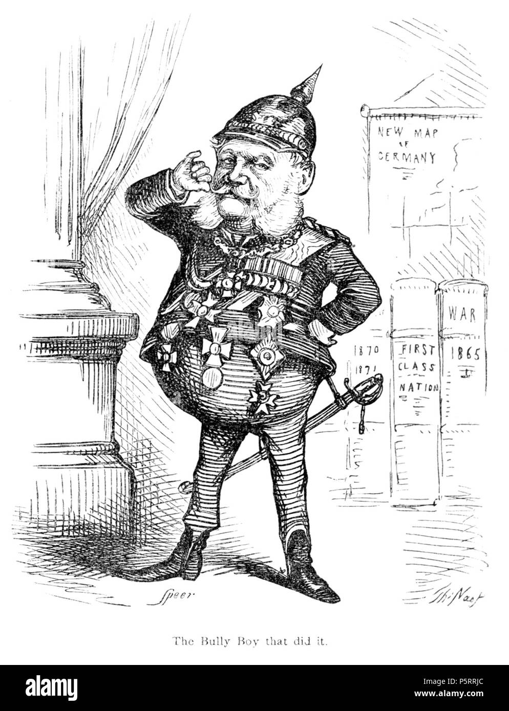 N/A. La caricatura di w:Guglielmo I, imperatore tedesco da w:Thomas Nast che appariva nella lotta a Dame Europa della scuola da Henry William Pullen. Bordo della pagina rimosso, immagine pulita e il contrasto corretto per fare una immagine in scala di grigi su bianco. 1871. Thomas Nast (1840-1902) nomi alternativi Thos. Nast; Nast Descrizione tedesco-americana disegnatore e caricaturista Data di nascita e morte 27 Settembre 1840 7 dicembre 1902 Luogo di nascita e morte di Landau, Germania Guayaquil, Ecuador sede di lavoro in Inghilterra, Italia, l'autorità USA controllo : Q214957 VIAF:69106390 ISNI:0000 0000 8391 6268 ULAN:500026650 Foto Stock