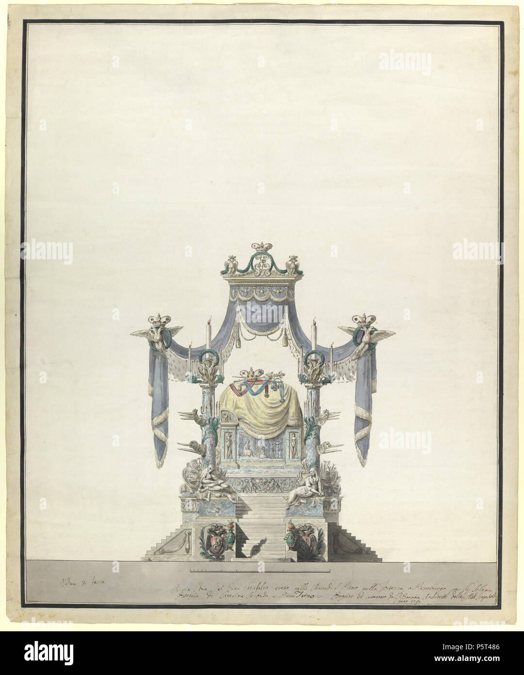 N/A. Catafalque dell'imperatrice Caterina la Grande di Russia (elevazione frontale). Vincenzo Brenna (italiano, Firenze 1745-1820 San Pietroburgo) Data: 1796 medie: Penna e di colore grigio-nero inchiostro, spazzola e watecolor, oltre le tracce di grafite o leadpoint . 1796. Brenna 282 di Caterina II catafalque da V.Brenna (1796, MetMuseum) 02 Foto Stock