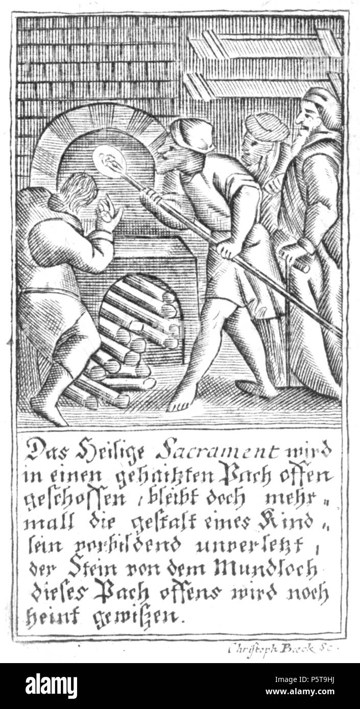 N/A. Inglese: Libro di preghiera, Deggendorf, Baviera 1776 Deutsch: Gebetbuch, Deggendorf 1776 (Das obsiegende Glaubens-Wunder des christlichen ganz Chur-Landes Bayern. Sagen sarà: Unlaugbarer Bericht der ... Gegenwart des angemenschten göttlichen Sohnes ... in 10 kleinen ... Hostien, welche im Jahre ... 1337 in der Stadt Deggendorf, von den ... Juden ... mißhandelt ...) . 1776. Anonimo 432 Deggendorf-1337-03-sw Foto Stock