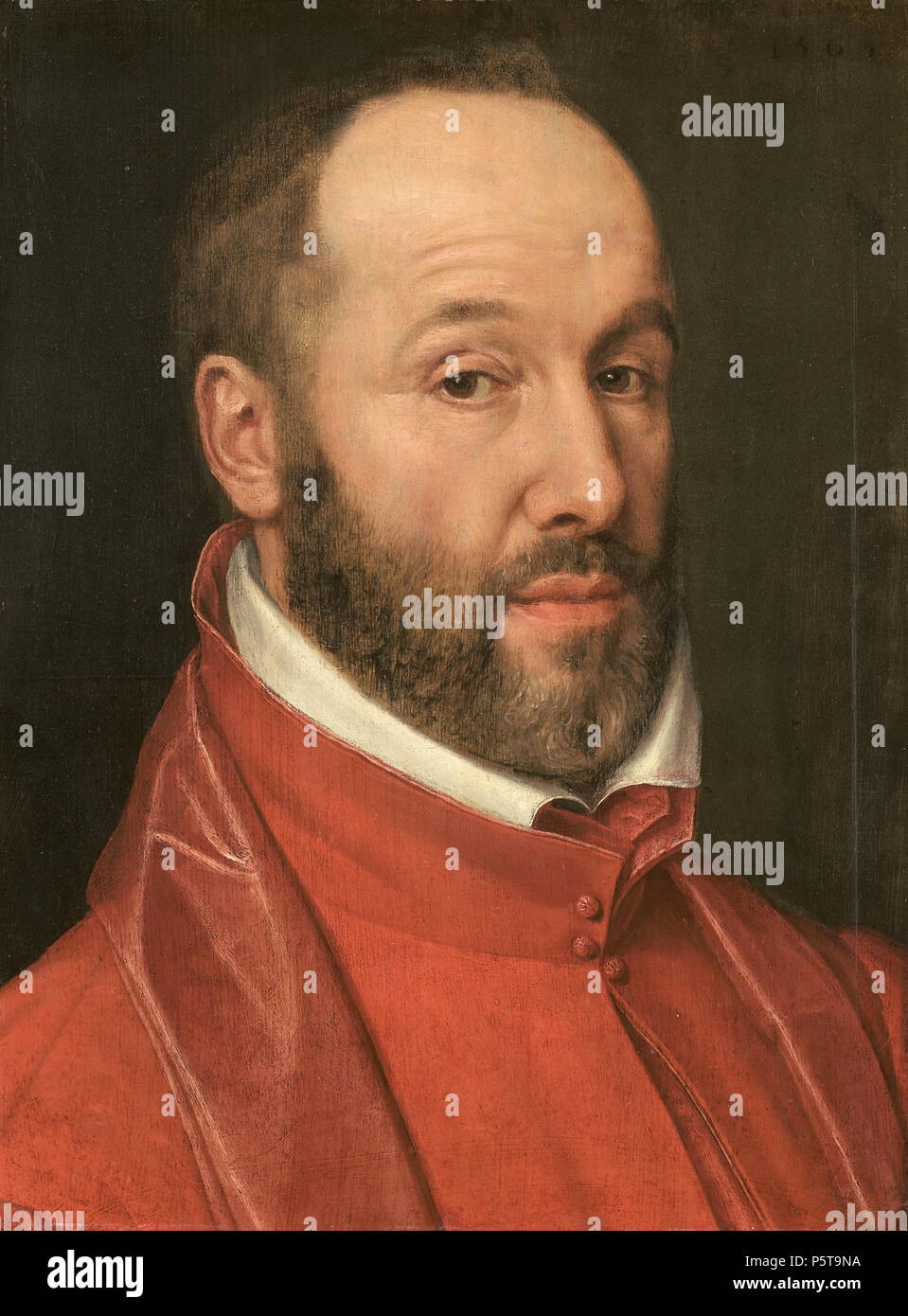 Ritratto di Antoine Perrenot (1517-1586), il cardinale de Granvelle, ministro di Carlo V e Filippo II . Ritratto di Antoine Perrenot de Granvelle, cardinale e ministro di Carlo V e Filippo II Busto rivolto verso destra guardando il visore. Un simile ritratto datato 1554 viene mantenuto nel Klooster Gasthuiszusters Augustinessen a Vilvoorde. 1565. N/A 110 Antoine Perrenot (1517-86). Kardinaal van Granvelle, ministro van Karel V en Philips II Rijksmuseum SK-A-4071 Foto Stock