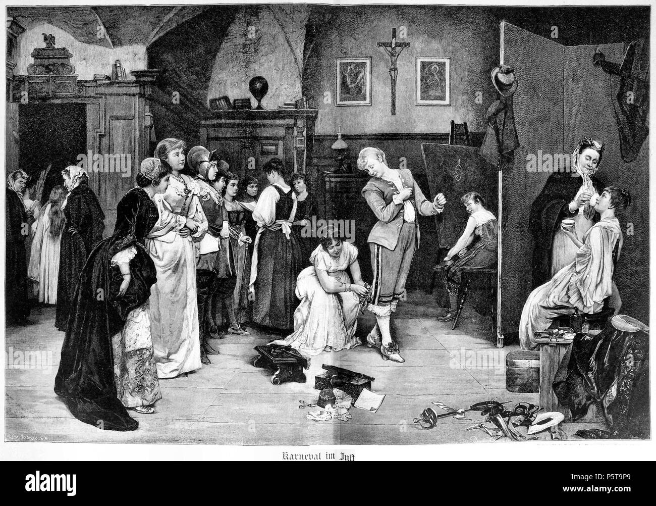 N/A. Deutsch: Giuseppe Weiser: Karneval im Institut . 1889. Giuseppe Weiser 1847-1911 452 Die Gartenlaube (1890) b 004 Foto Stock