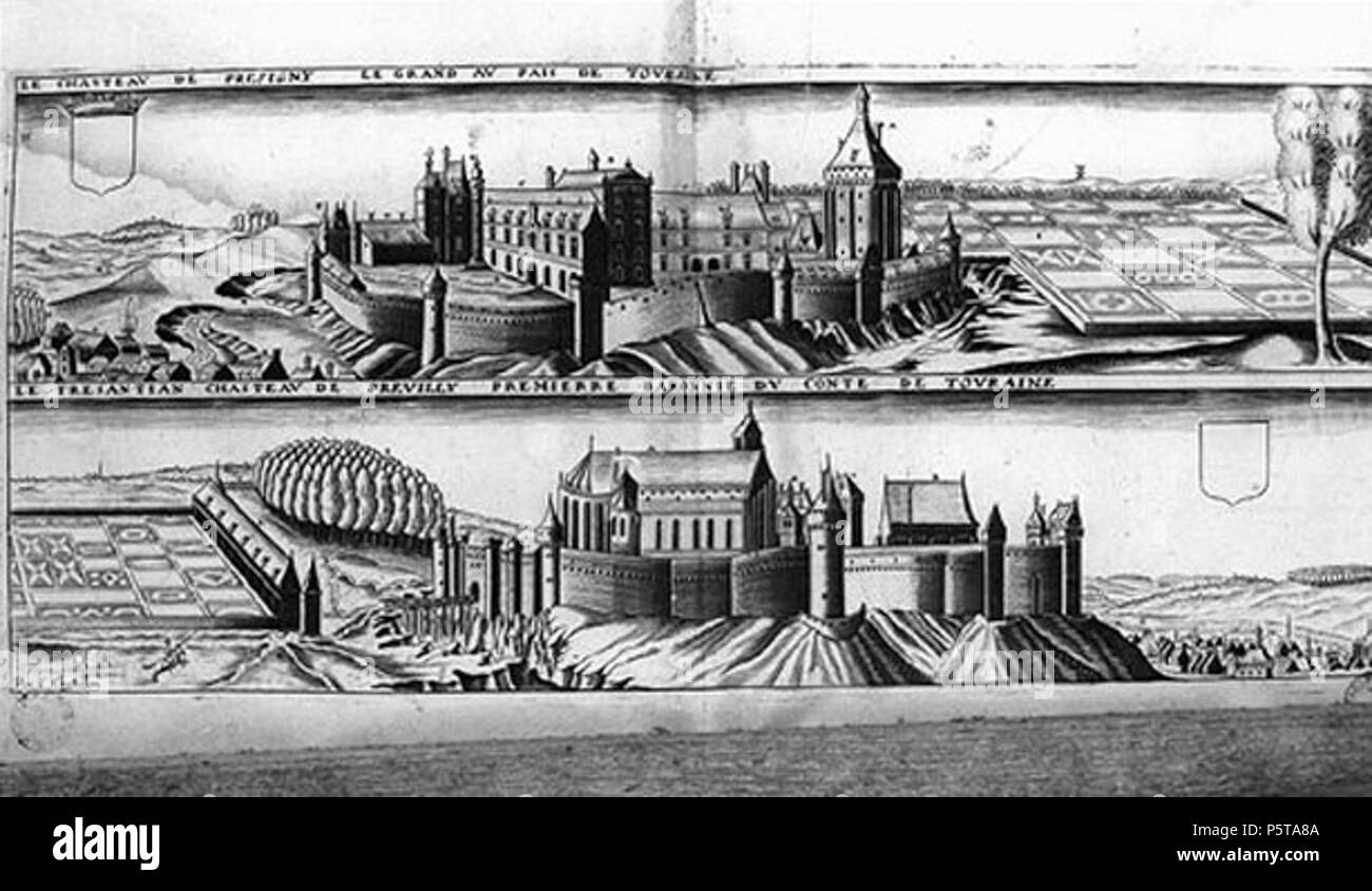 N/A. Deutsch: Stich mit der Ansicht des Schlosses Le Grand-Presigny, Indre-et-Loire, Frankreich Français : rotocalco avec le Château du Grand-Pressigny, Indre-et-Loire, Francia . circa 1641. Claude Chastillon (1559-1616) nomi alternativi Claude Chatillon; Claude Châtillon Descrizione francese di architetto, di ingegnere civile, topografo e disegnatore Data di nascita e morte 1559 o 1560 27 aprile 1616 Luogo di nascita e morte Châlons-en-Champagne Parigi sede di lavoro Francia competente controllo : Q1096583 VIAF:17524239 ISNI:0000 0000 8687 4999 ULAN:500028298 LCCN:nr94005144 WGA:CHASTILLON, Claude Wo Foto Stock