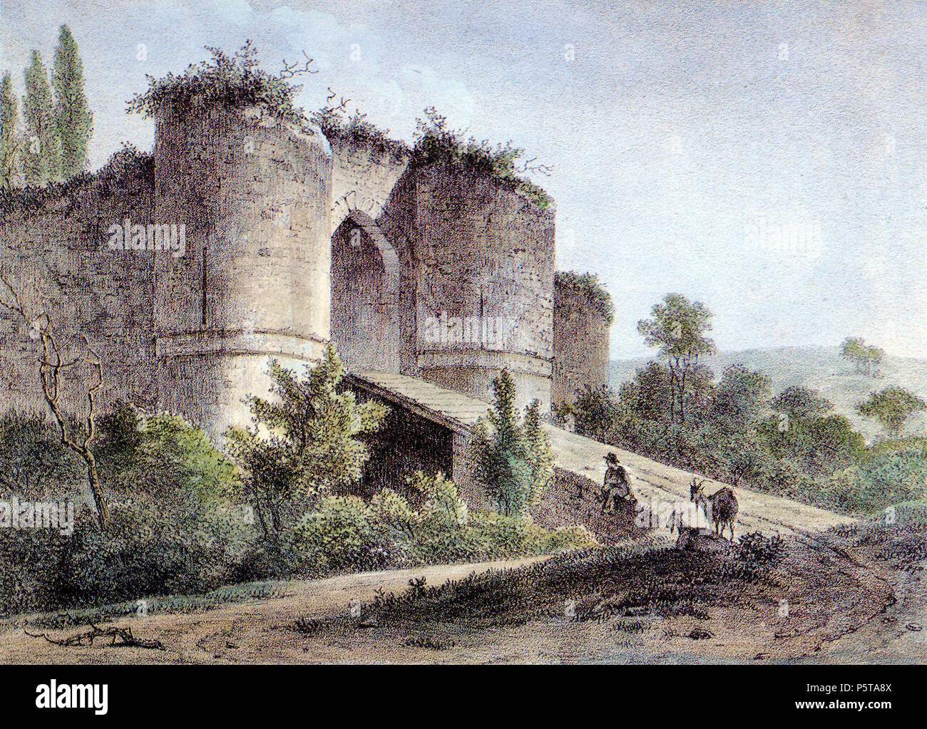 N/A. Deutsch: Colorierter Stich der Burgruine La Royère in Néchin (Estaimpuis) Inglese: incisione colorata dei rovinato château de la Royère in Néchin (Estaimpuis) Français : rotocalco colorée des ruines du château de la Royère à Néchin, (Estaimpuis) . 1810. J. B. De Jonghe scan da Sir Gawain 335 ChateaudelaRoyereNechin Foto Stock