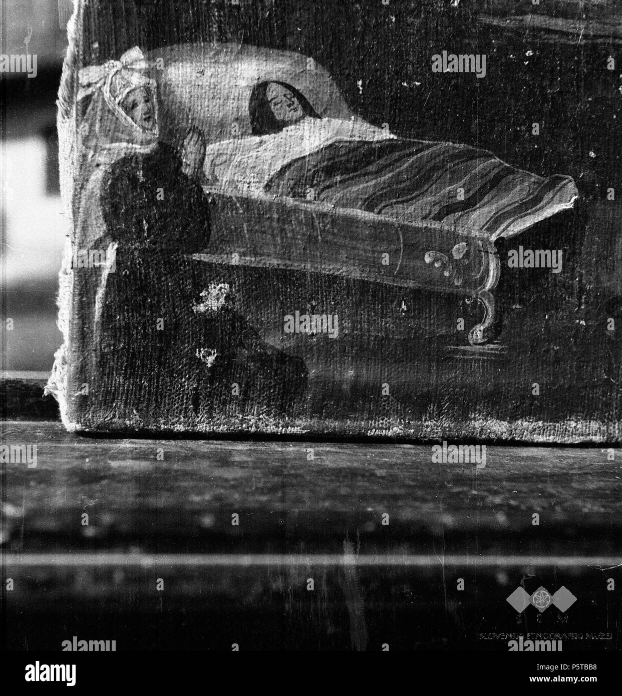 441 Detajl iz slik na platno (olje) ex voto, v zbirki g. Lea Kozlevčarja, Slovenska vas. Marija Pomočnica, neznan mojster iz leta 1800 - iz čateške cerkve, formato 37,3 x 50,3 cm 1951 (2) Foto Stock