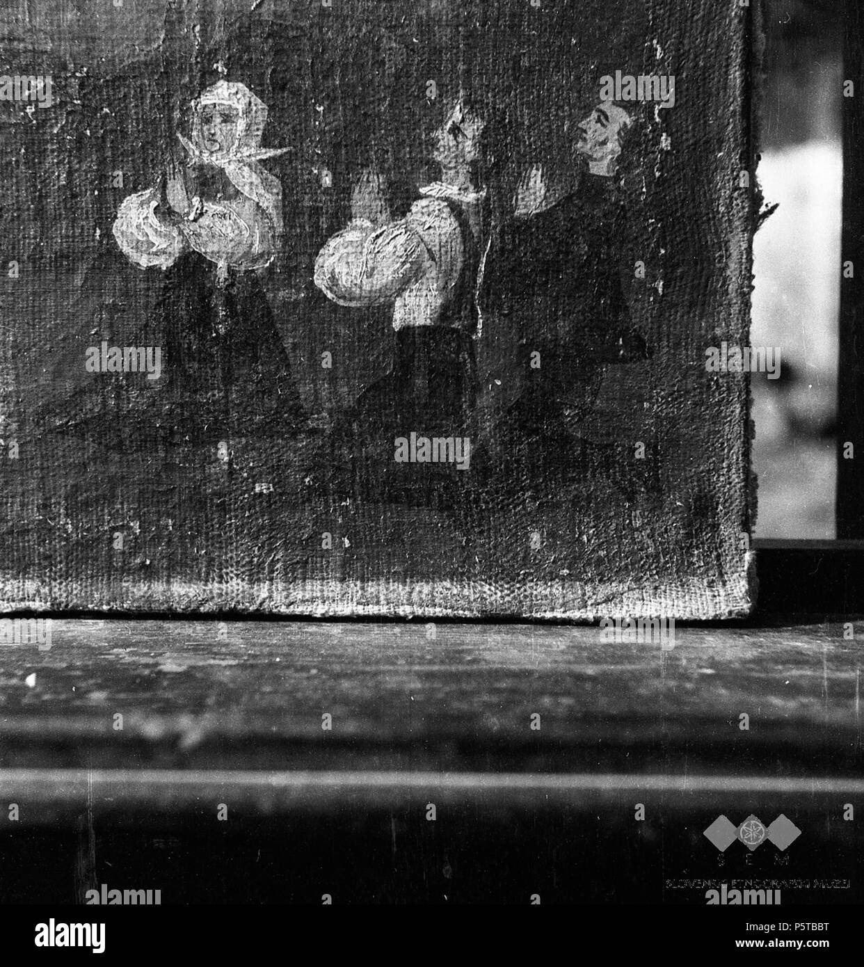 441 Detajl iz slik na platno (olje) ex voto, v zbirki g. Lea Kozlevčarja, Slovenska vas. Marija Pomočnica, neznan mojster iz leta 1800 - iz čateške cerkve, formato 37,3 x 50,3 cm 1951 Foto Stock