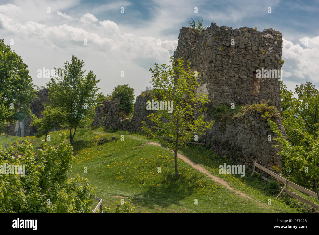 Rovine del Castello di Saris vicino a Presov in Slovacchia Foto Stock