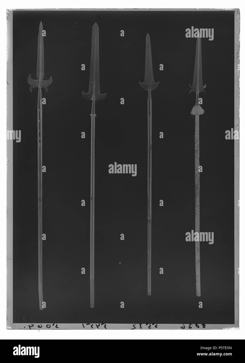Bardisan . Svenska: Klinga slipad med mötande konkava skär med avfasad spets. Intill bladets bas två små hack ho eggen. Vingar Symmetriska bestående av en uppåtböjd och en nedåtböjd flik. Hals ovale 11 mm skild från holken genom två räfflor holken runt. Holk, 100 mm, rund smalnande uppåt. På holkens nederdel en uppåtböjd spetsig krok med fyrkantigt tvär- snitt. Rester etsad av ev. Även punsad nästan helt utplånad dekor på nedre klingans del och holken. Skenor, L: 239 mm fastnitade vid skaftet mässingsnitar med. Runt skaft trä av, klätt helt med blågrön sammet (schagg) och prytt med tätt satta n Foto Stock