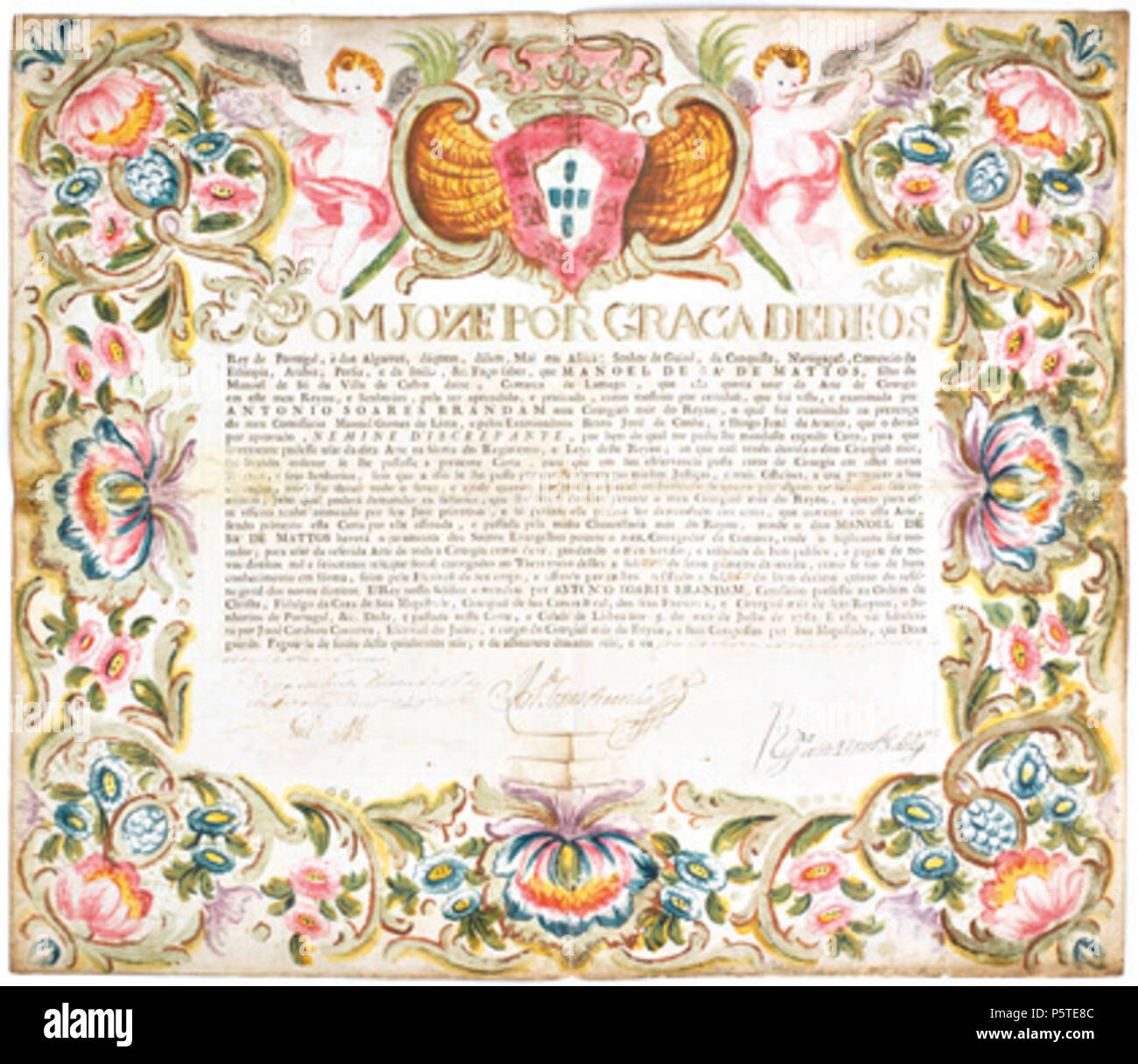 277 Carta de Cirurgião dada un Manuel de Sá de Mattos (5 de Julho de 1762) Foto Stock