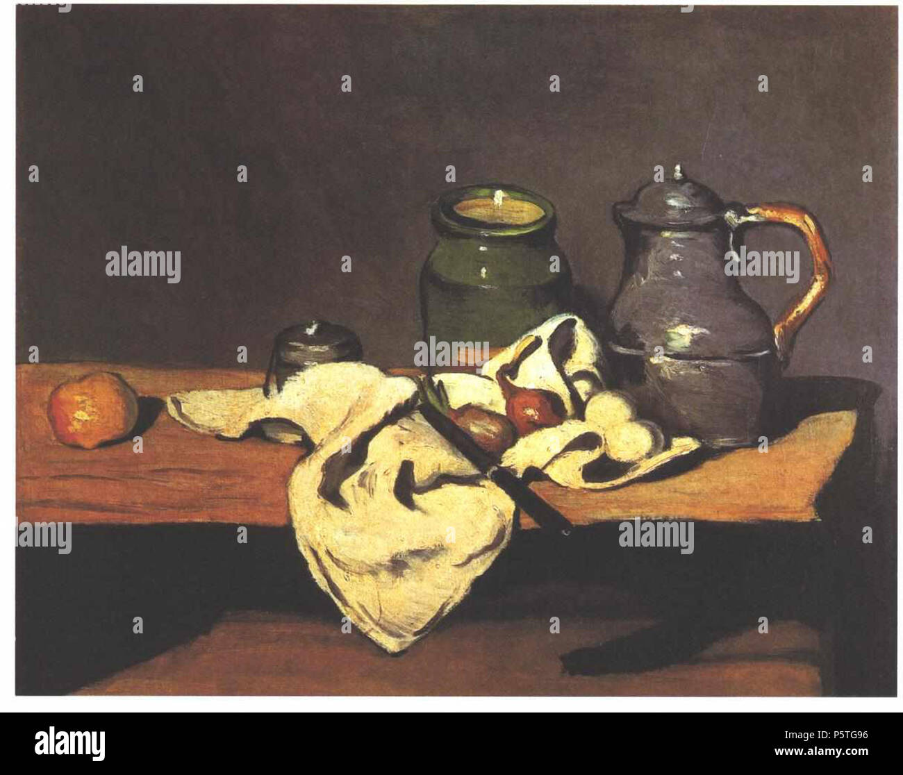 287 Cezanne - Stilleben mit grünem Gefäß und Zinnkanne Foto Stock