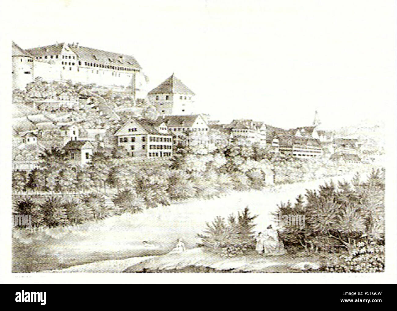 288 CfBaumann-Tübingen von der Lithographie Südwestseite ca1830 (3186) Foto Stock