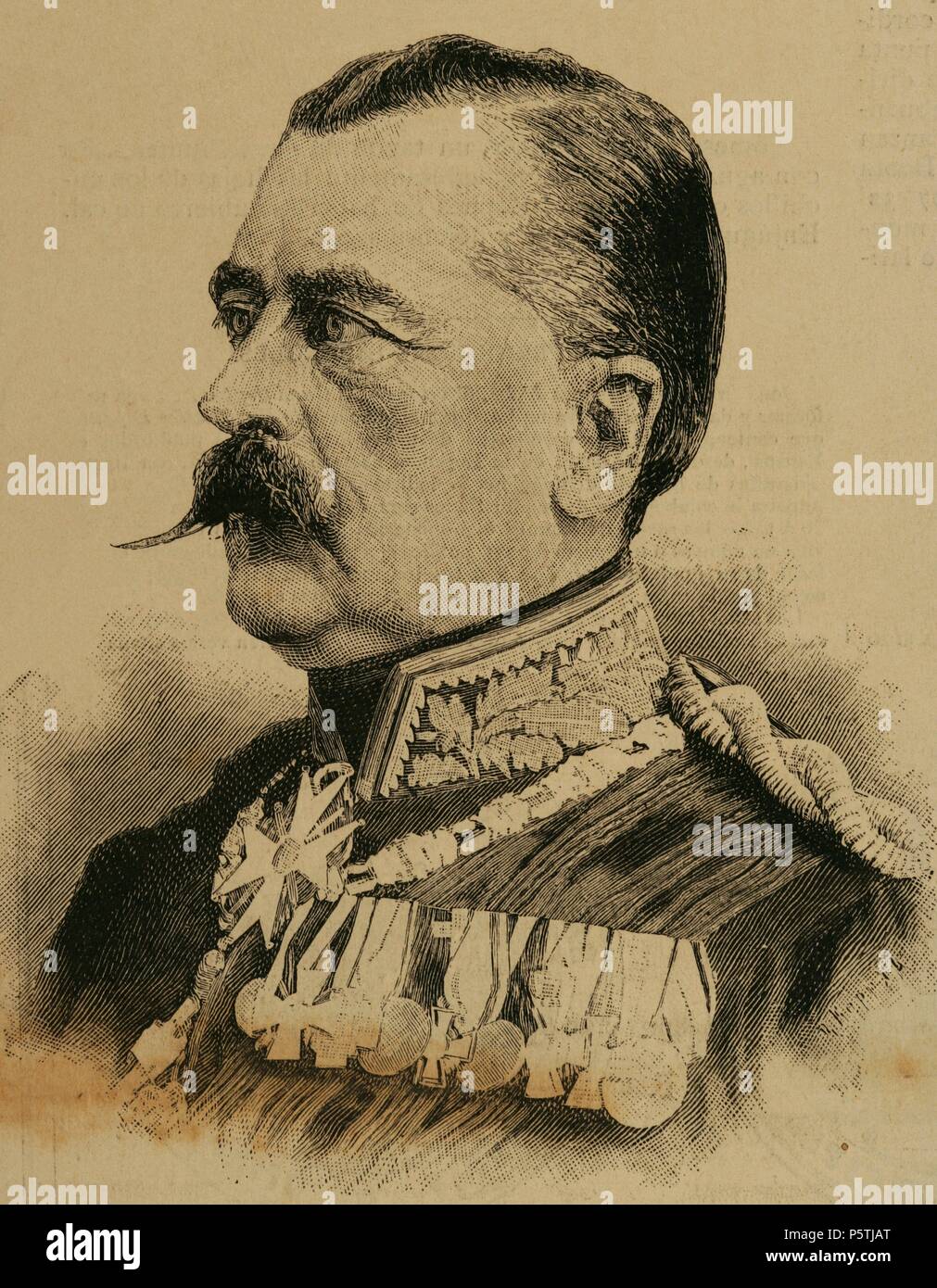 Il principe Carlo Antonio di Hohenzollern-Sigmaringen (1811-1885). Era a capo della Casa Regnante di Hohenzollern-Sigmaringen, Hohenzollern dal 1869 e primo ministro della Prussia. Incisione. La spagnolo e illustrazione americana. 1885. Foto Stock