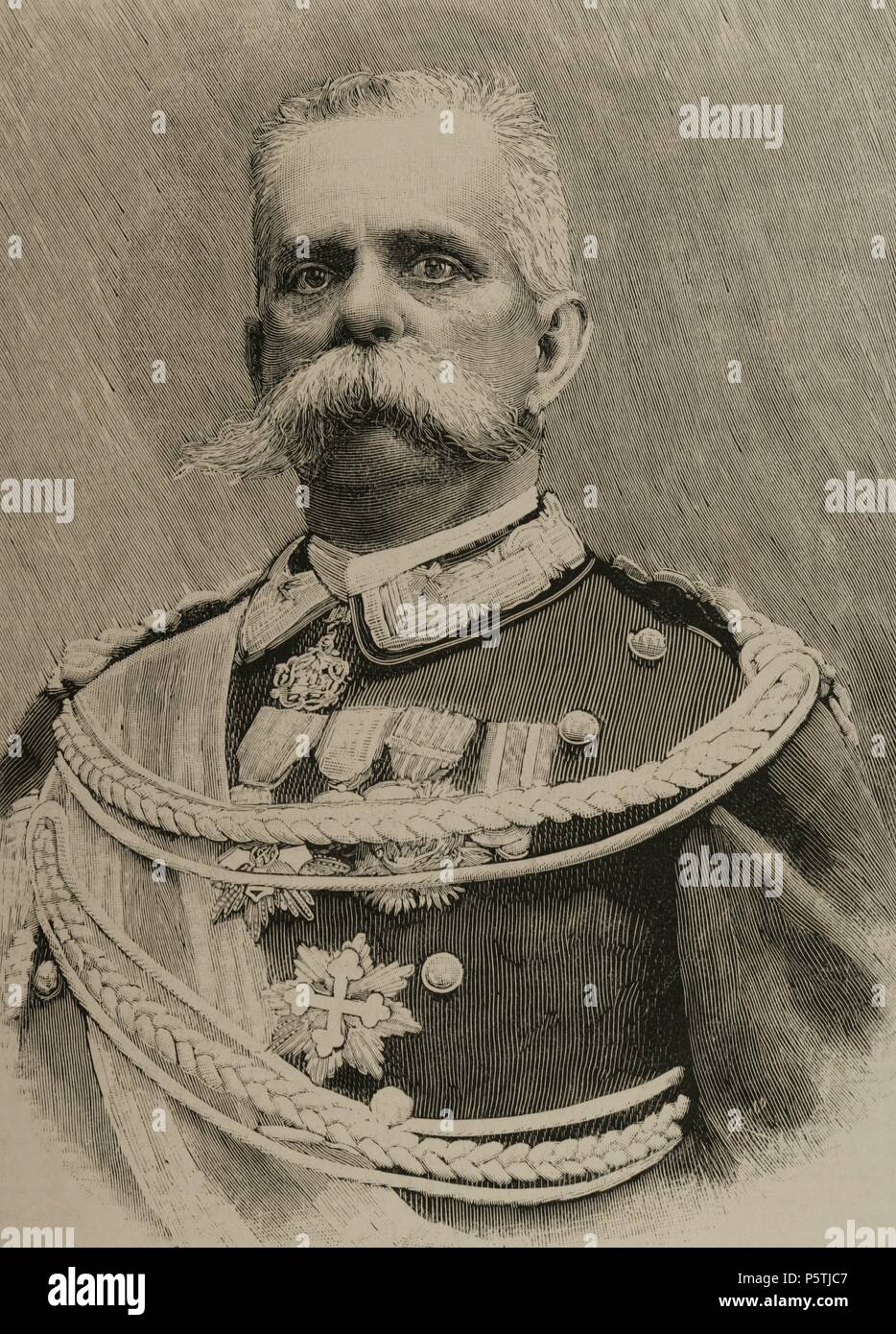 Umberto I o di Umberto I (1844Ð1900), soprannominato il bene. Re di Italia a partire dal 9 gennaio 1878 fino alla sua morte. Incisione di Rico. Xix secolo. Foto Stock