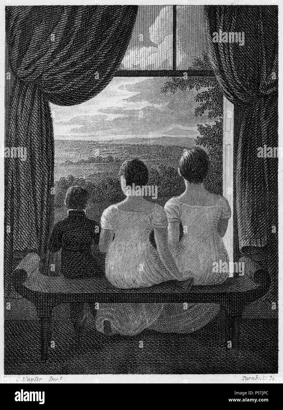 N/A. Illustrazione da: Charles Hayter: introduzione alla prospettiva, Disegno e pittura. In una serie di gradevoli e familiarità dialoghi tra l'autore i bambini, Londra, nero, Parry e Co., seconda edizione 1815 . 1815. Turnbull dopo Charles Hayter 326 Charles Hayter alla finestra Foto Stock