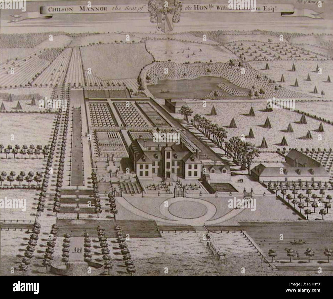 N/A. Chilson Mannor, sede dell'Hon.ble William Hamilton Esq., ora Chilston Park, Kent . 1719. Thomas Badeslade (c. 1715-1750) 338 Chilson Mannor, 1719 Foto Stock