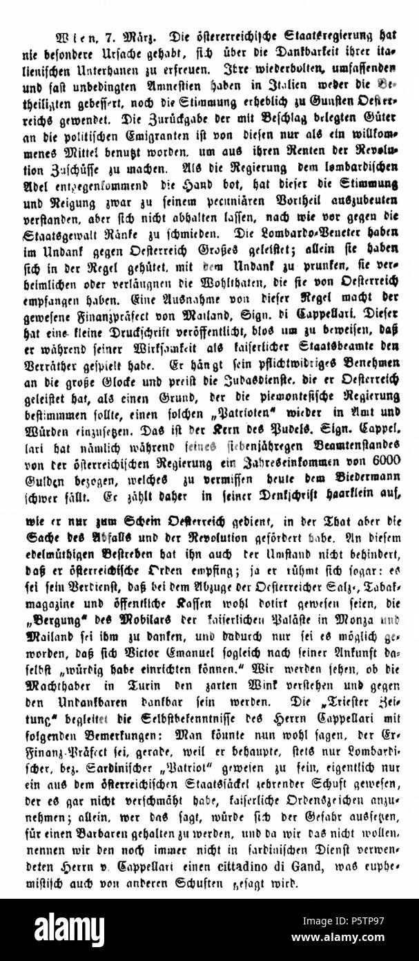 436 Der gewesene Finanzpräfect Cappellari 1860-03-16 Kronstädter Zeitung Foto Stock