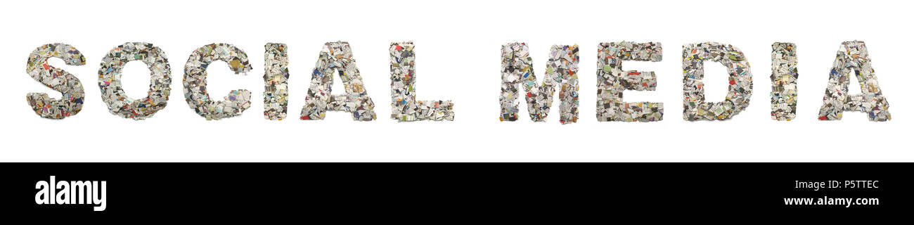 Il word SOCIAL MEDIA realizzata da un giornale coriandoli su bianco Foto Stock