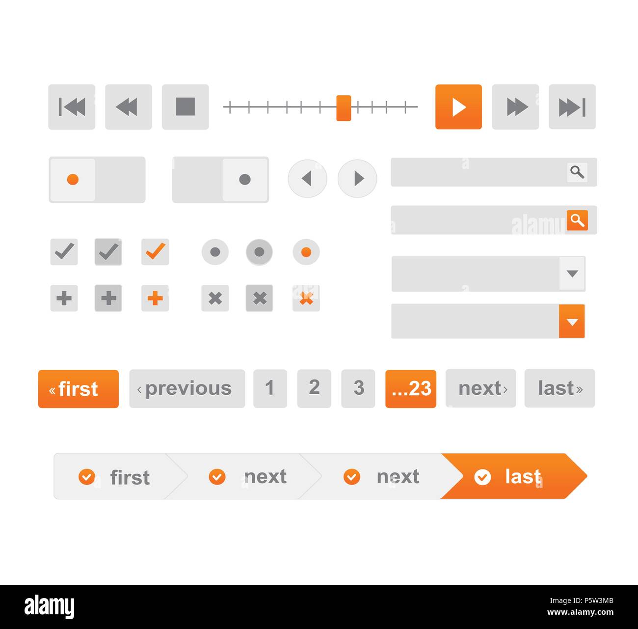 Appartamento web mobile e elementi di design, pulsanti, icone Illustrazione Vettoriale