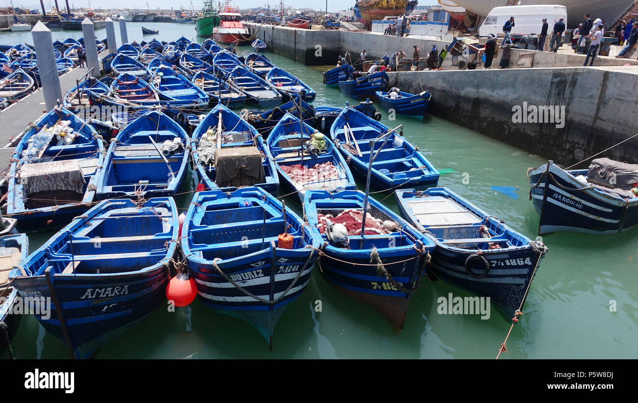 Tradizionali barche da pesca a Essaouira, Marocco Foto Stock