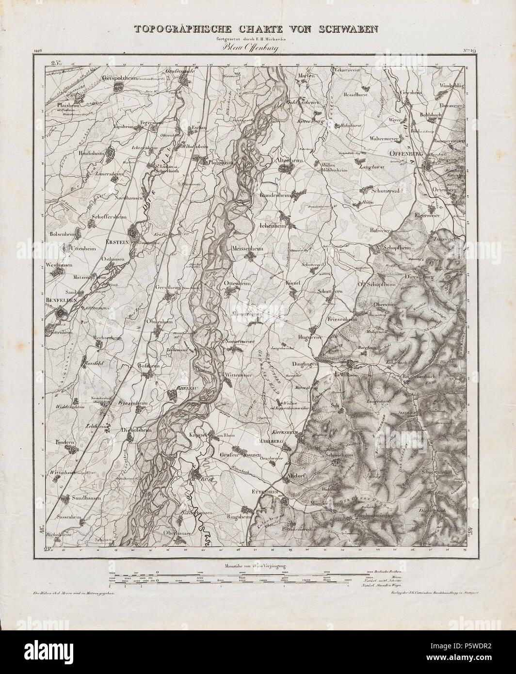 N/A. Charte von Schwaben. Blatt 19 Offenburg . tra 1798 e 1828. Ernst Heinrich Michaelis 332 Charte von Schwaben Tafel 19 Offenburg Foto Stock