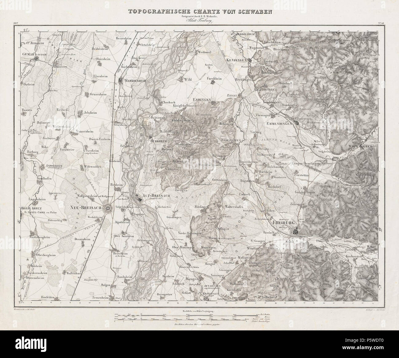N/A. Charte von Schwaben. Blatt 28 Freiburg . tra 1798 e 1828. Ernst Heinrich Michaelis 332 Charte von Schwaben Tafel 28 Freiburg Foto Stock