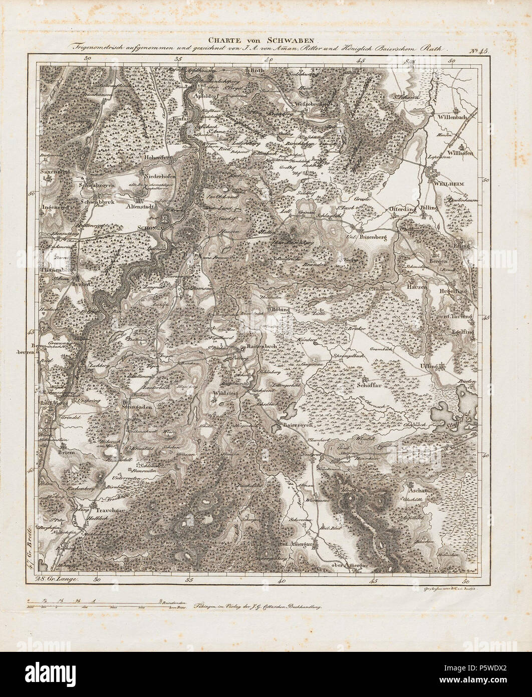 N/A. Charte von Schwaben. Blatt 45 [Schongau] . tra 1798 e 1828. Ignaz Ambros von Amman 332 Charte von Schwaben Tafel 45 Schongau Foto Stock