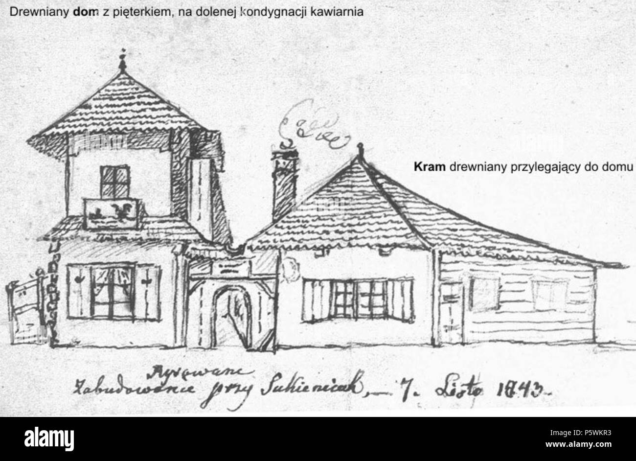 N/A. Polski: Dom Oszackich. Rys. Józef Brodowski - 7 listopada 1843 r. Il 7 novembre 1843. Józef Brodowski (1828-1900) nomi alternativi Józef Brodowski la descrizione più giovane pittore polacco Data di nascita e morte 17 Gennaio 1828 4 settembre 1900 Luogo di nascita e morte Varsavia Varsavia sede di lavoro autorità di Varsavia controllo : Q11729979 VIAF:302375870 ISNI:0000 0004 0911 6552 RKD:121472 464 Oszackich Dom Foto Stock