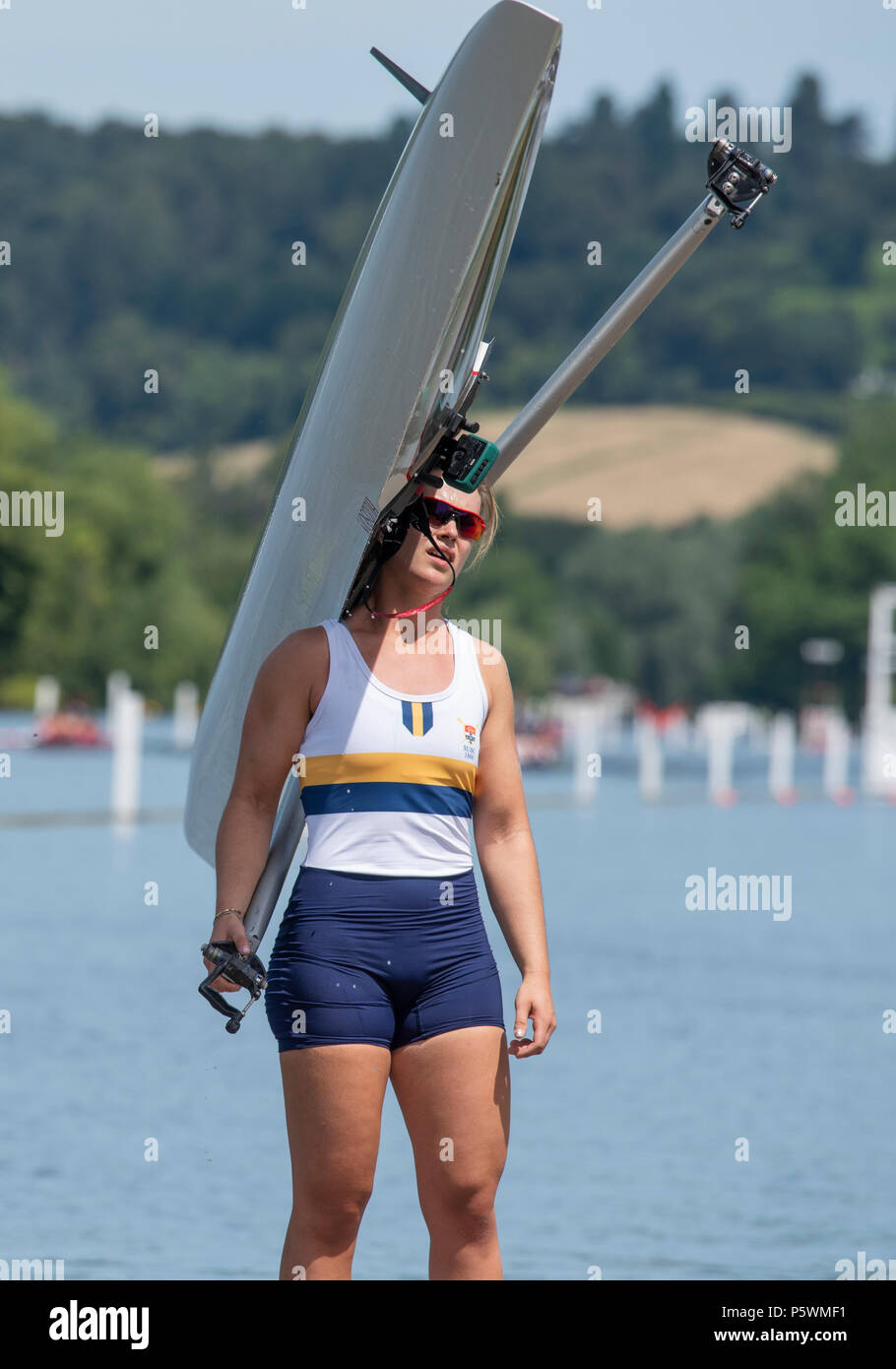 Henley on Thames, Regno Unito, 24 giugno 2018, Domenica, "Henley regata femminile", visualizzare 'Campionato Femminile Sculler singolo', Fiona Ewing, Sydney University, AUS, Henley raggiungere, il fiume Tamigi e Thames Valley, Inghilterra, © Peter SPURRIER, 24/06/2018 Foto Stock