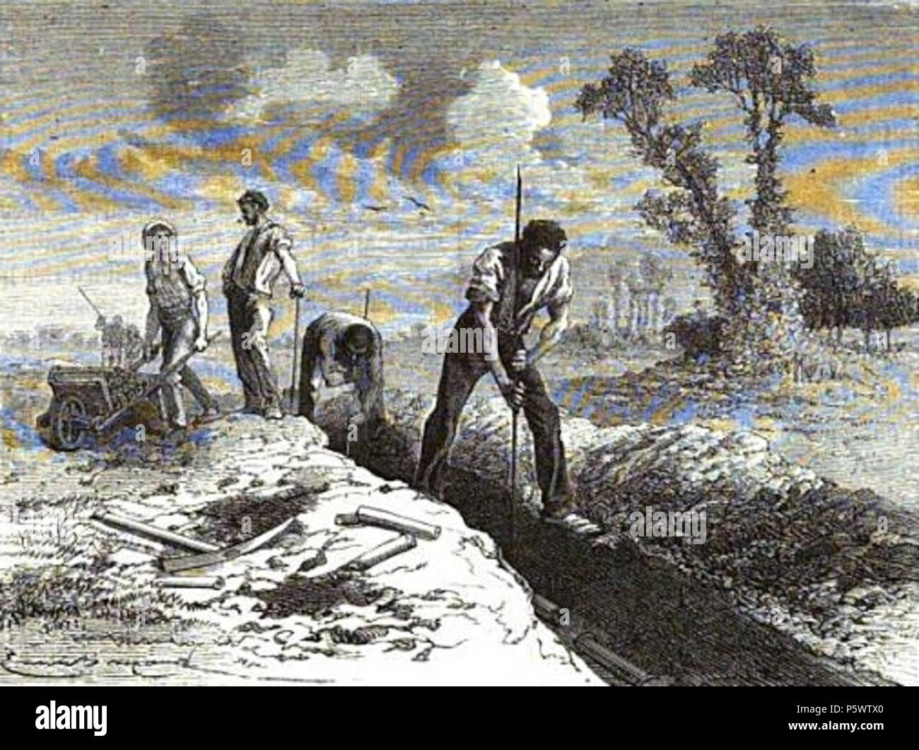 N/A. Français : Ouvriers posant des tuyaux de drenaggio. Les merveilles de la science, volume 3, 1869 . 1869. Louis Figuier (1819-1894) nomi alternativi Guillaume Louis Figuier Descrizione lo scrittore francese, medico e giornalista Data di nascita e morte 15 Febbraio 1819 8 Novembre 1894 Luogo di nascita e morte Montpellier Parigi competente controllo : Q2571091 VIAF:39376961 ISNI:0000 0001 2095 9559 LCCN:N83140868 NLA:35885203 Aprire Libreria:OL972961A WorldCat drenaggio 470 Les merveilles de la sciences 1869 Foto Stock