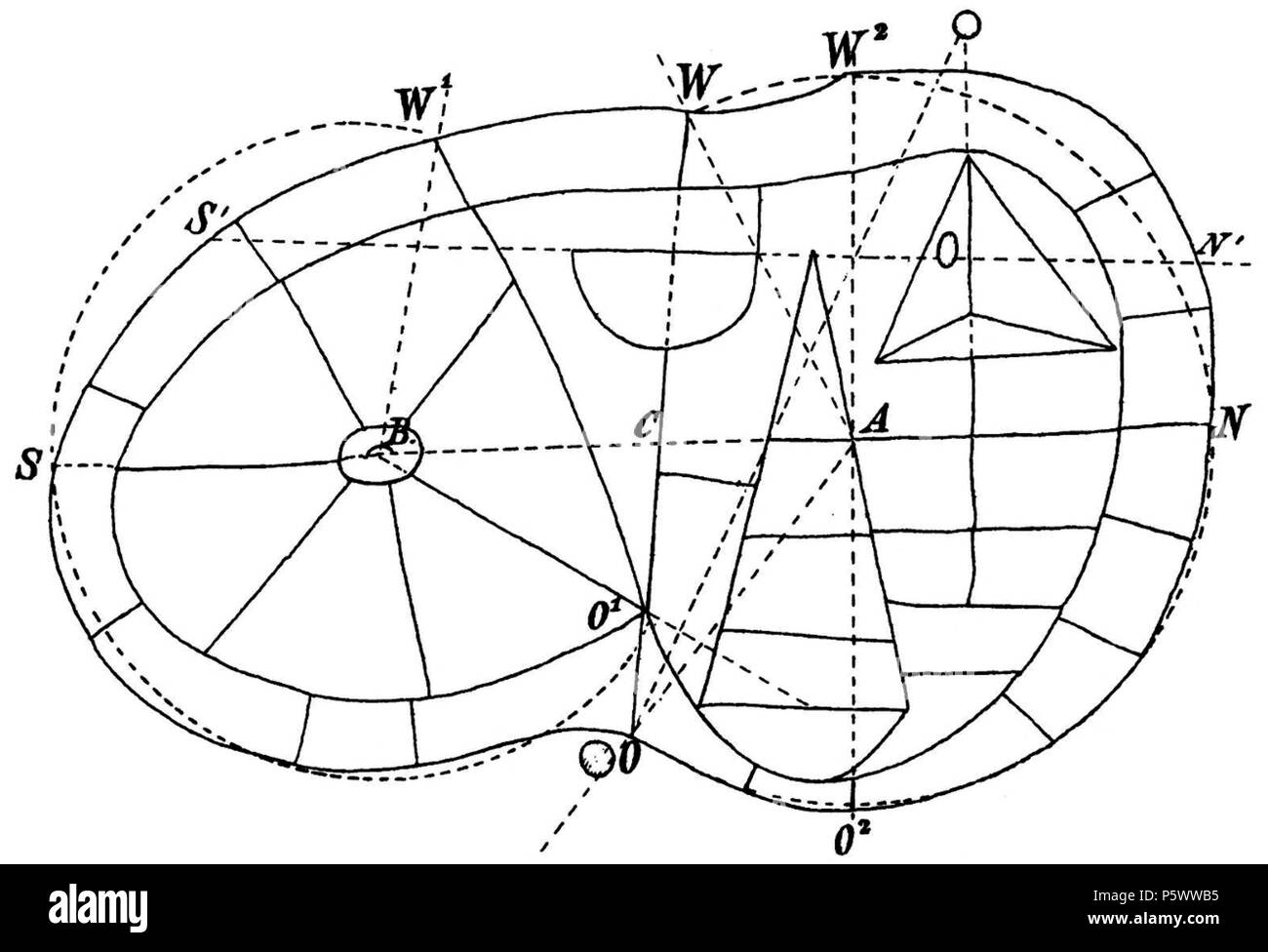 N/A. Deutsch: Zeichnung der Bronzeleber von Piacenza Oberseite inglese: disegno del fegato di bronzo di Piacenza top . 1880. Wilhelm Deecke (1831-1897) 471 il disegno del fegato di bronzo di Piacenza top Foto Stock