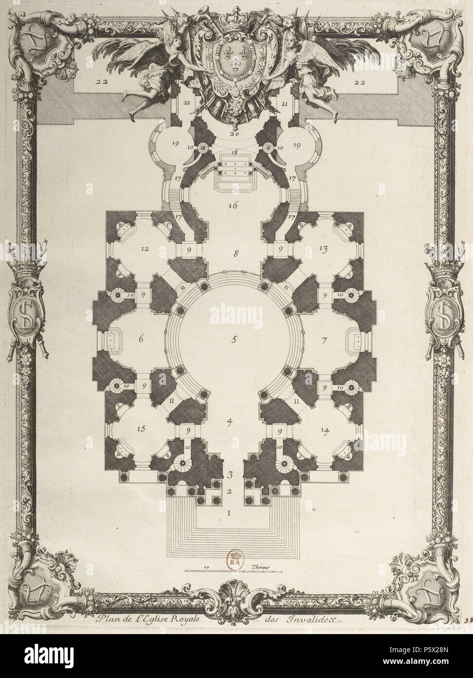 488 Dôme des Invalides, piano di ex Église Royale des Invalides, incisione pubblicato 1670 Foto Stock