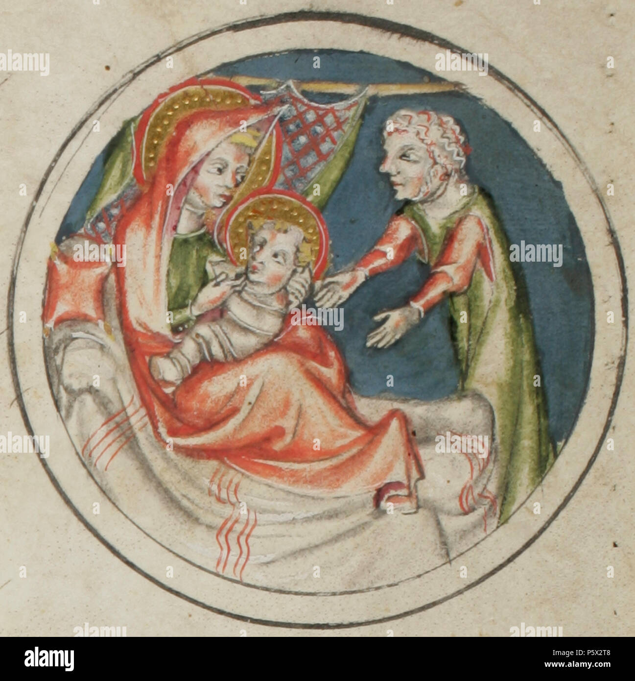 489 E-codices sbs-0008 005r stillt Elisabeth den neugeborenen Johannes den Täufer Foto Stock
