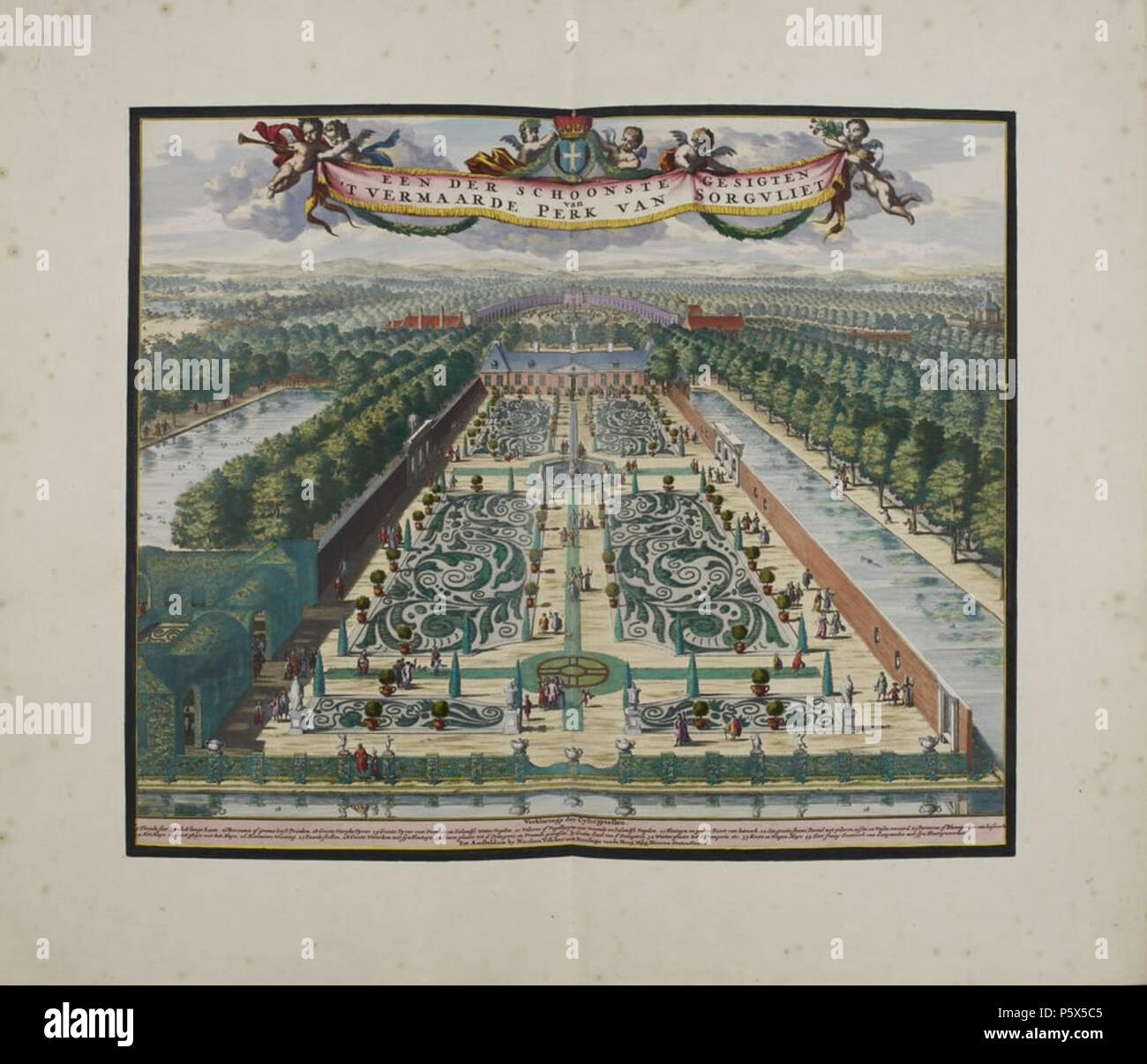 N/A. Inglese: "Een der Schoonste Gesigten t'Vermaarde Perk van Sorgvliet'. British Library item mappe C.9.d.9. . Circa 1700. N/A 496 Een der Schoonste Gesigten t'Vermaarde Perk van Sorgvliet, Nicolas Visscher, c1700 (BL mappe C.9.d.9). Foto Stock