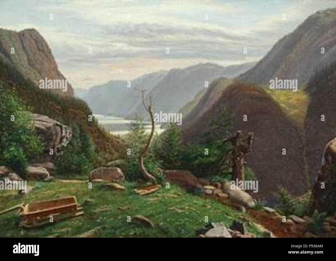 N/A. Inglese: paesaggio di montagna con vista sul mare . 1869. Eiler Rasmussen Eilersen (1827-1912) 498 Eilersen-Sea Foto Stock