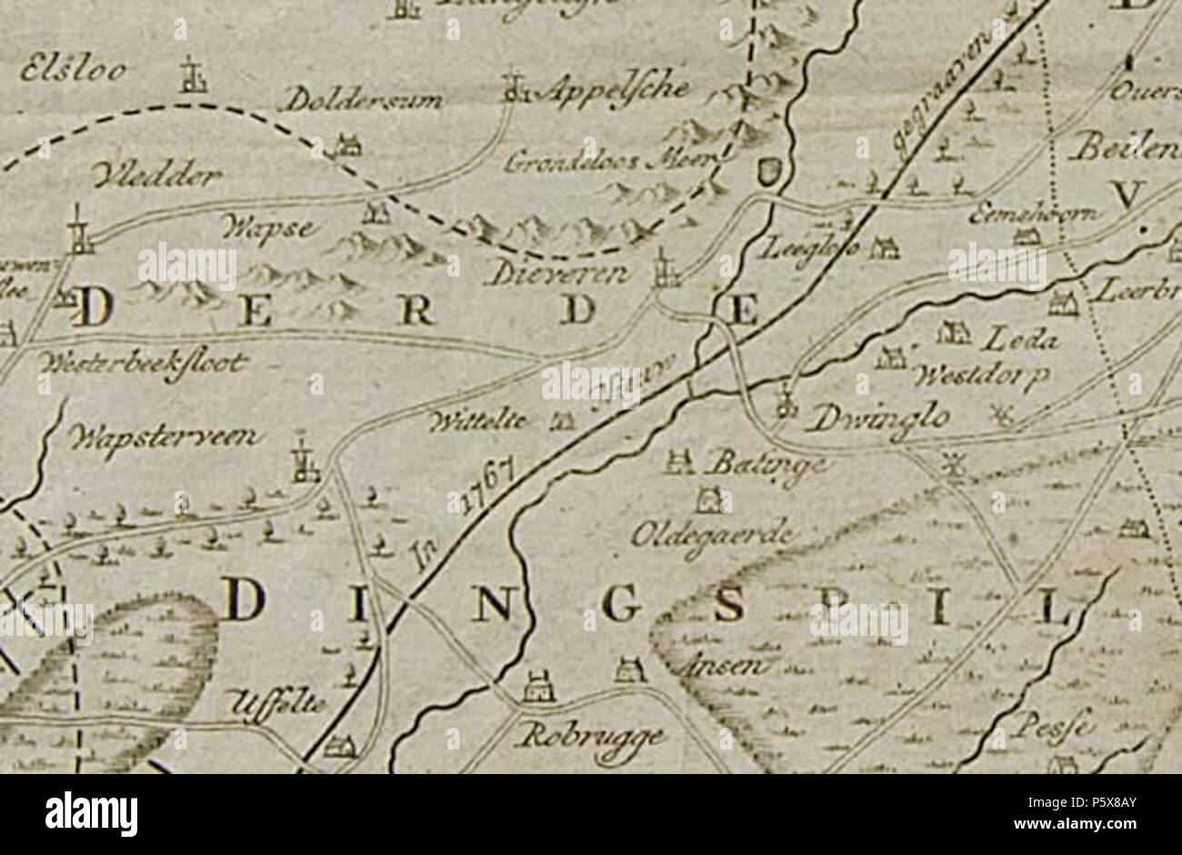 N/A. Nederlands: frammento van Nieuwe kaart van het landschap vrye Drenthe . 1795. Jan van Jagen 454 Dieverder Dingspel Foto Stock