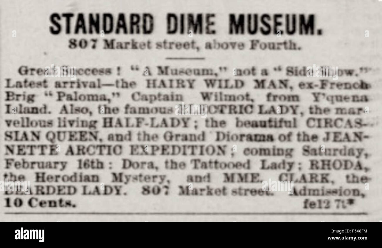 N/A. Pubblicità su giornali: Standard Dime Museum di San Francisco, annunciando "Hairy uomo selvatico' aka Oofty Goofty . Il 12 febbraio 1884. Sconosciuto 455 Dime Museum - Hairy uomo selvatico Foto Stock