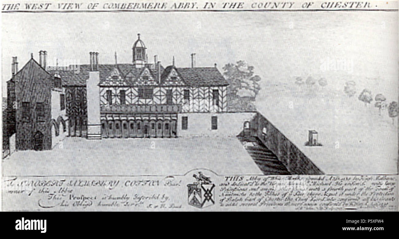 N/A. Inglese: Incisione di Combermere Abbey, Cheshire, da Samuel & Nathaniel Buck (1727) . 1727. Samuel Buck (1696-1779), Nathaniel Buck (XVIII secolo) 371 Combermere Abbey Buck 1727 Foto Stock