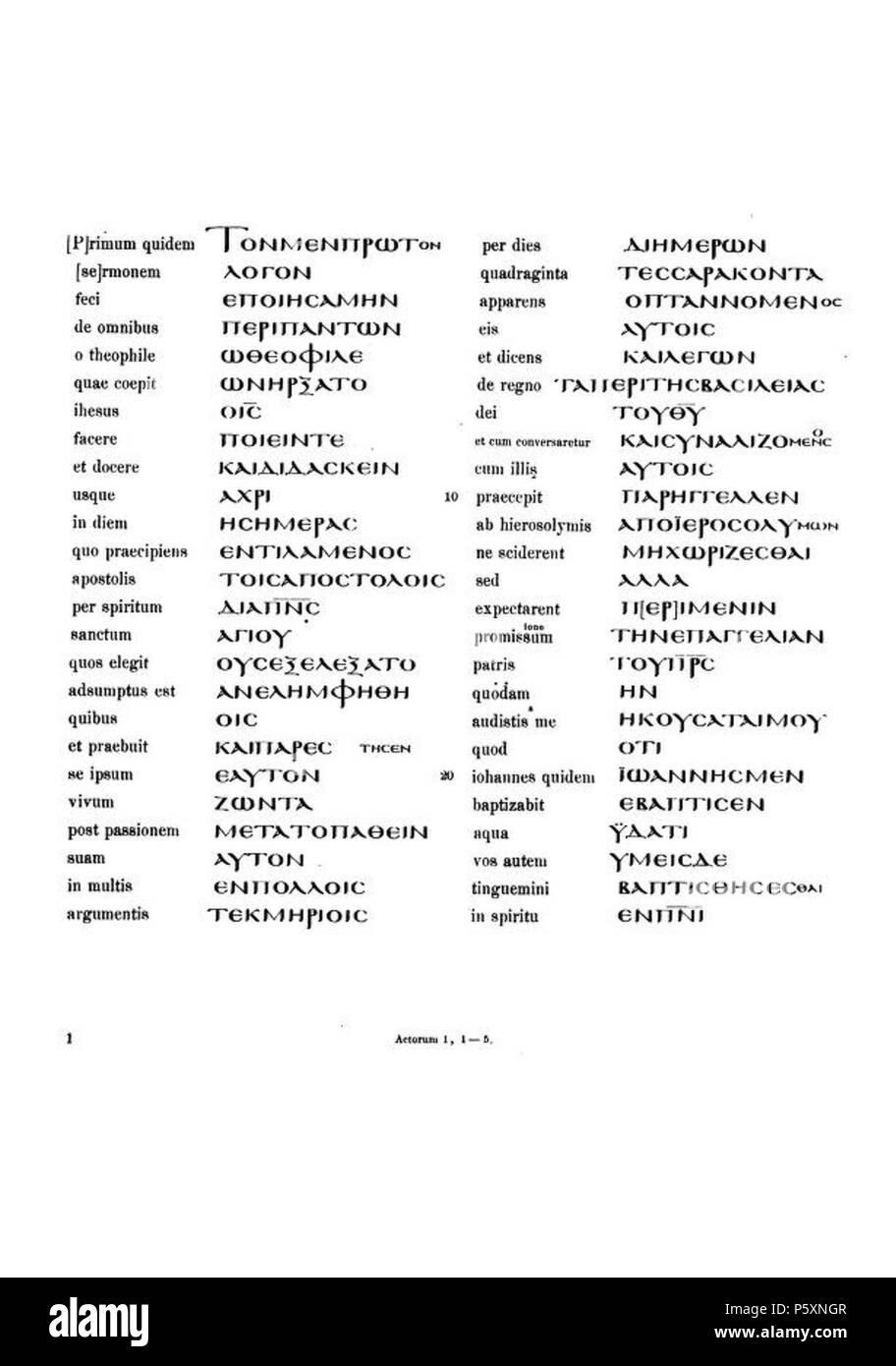 N/A. Inglese: Tischendorf il facsimile del Codex Laudianus dal 1870 con il testo del libro degli Atti 1:1-5 (Konstantin von Tischendorf: Monumenta sacra) T. IX. Lipsia: 1870, p. 1. Vi secolo a. Sconosciuto 363 Codex Laudianus (At 1,1-5) Tischendorf Foto Stock