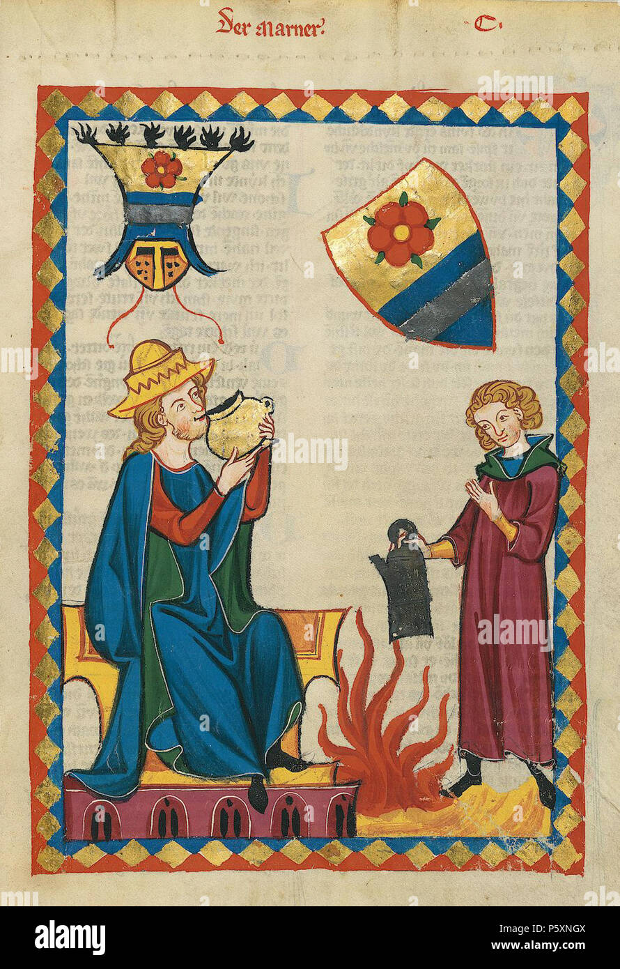 N/A. Deutsch: Codex Manesse, UB Heidelberg, Cod. Pal. germe. 848, fol. 349r, Der Marner . tra 1305 e 1315. Meister des Codex Manesse (Grundstockmaler) Descrizione pittore tedesco periodo di lavoro c. 1305-1340 () 363 Codex Manesse - Der Marner Foto Stock