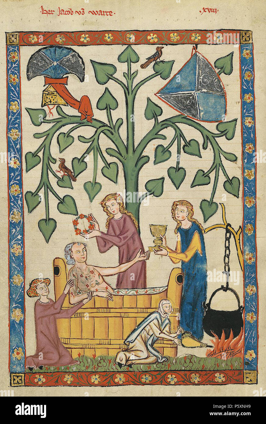 N/A. Deutsch: Codex Manesse, UB Heidelberg, Cod. Pal. germe. 848, fol. 46v: Herr Jakob von Warte . tra 1305 e 1340. Meister des Codex Manesse Nachtragsmaler (I) Descrizione pittore tedesco periodo di lavoro c. 1305-1340 () 363 Codex Manesse 046Folle v Jakob von Warte Foto Stock