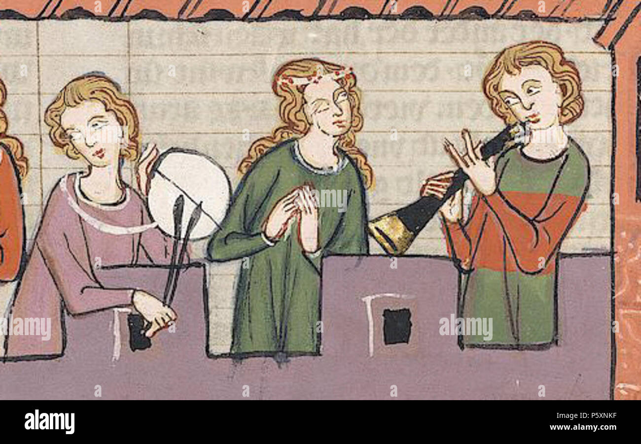 N/A. Deutsch: Codex Manesse, UB Heidelberg, Cod. Pal. germe. 848, fol. 192v, Albrecht von Rapperswil oder Albrecht von Raprechtswil inglese: Codex Manesse, fol. 192v, Albrecht von Rapperswil / Albrecht von Raprechtswil . tra 1305 e 1340. Meister des Codex Manesse Nachtragsmaler (I) Descrizione pittore tedesco periodo di lavoro c. 1305-1340 () 363 Codex Manesse 192v dettaglio musicisti Foto Stock