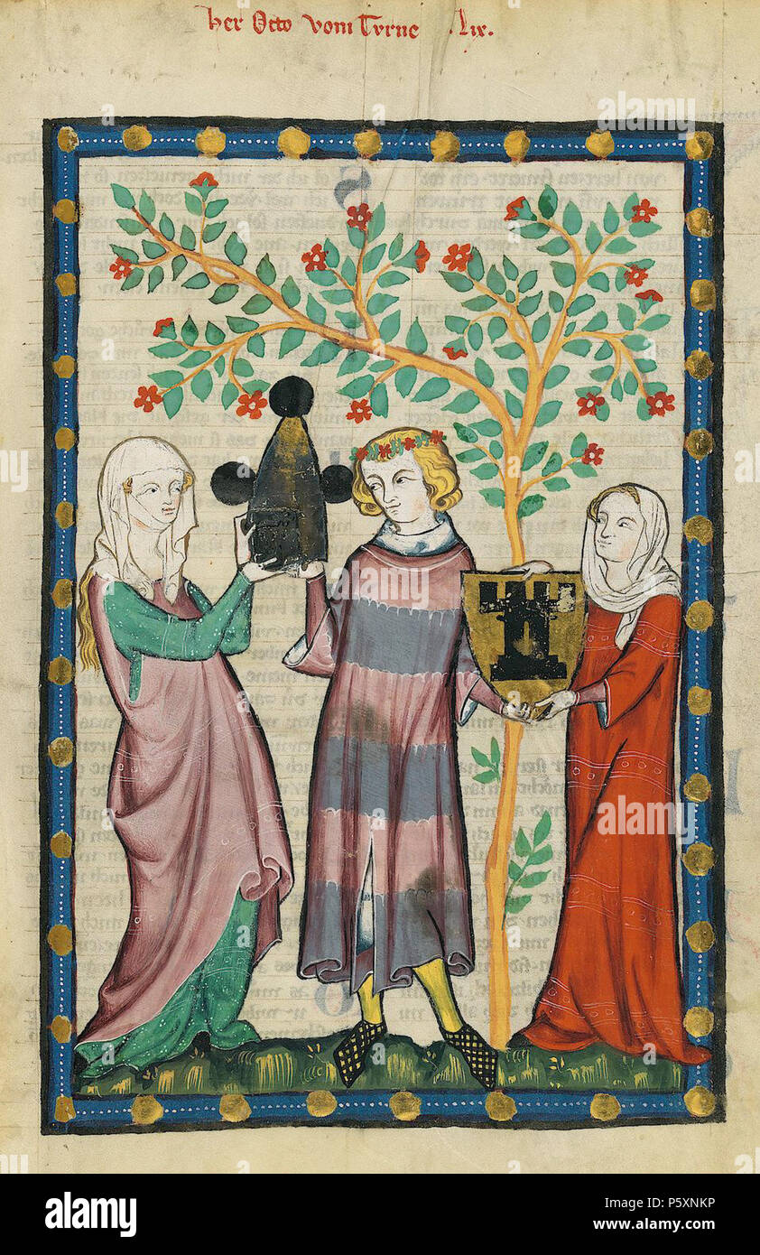 N/A. Deutsch: Codex Manesse, UB Heidelberg, Cod. Pal. germe. 848, fol. 194r: Herr Otto vom Turne . tra 1305 e 1340. Meister des Codex Manesse Nachtragsmaler (III) Descrizione pittore tedesco periodo di lavoro c. 1305-1340 () 363 Codex Manesse 194r Otto vom Turne Foto Stock