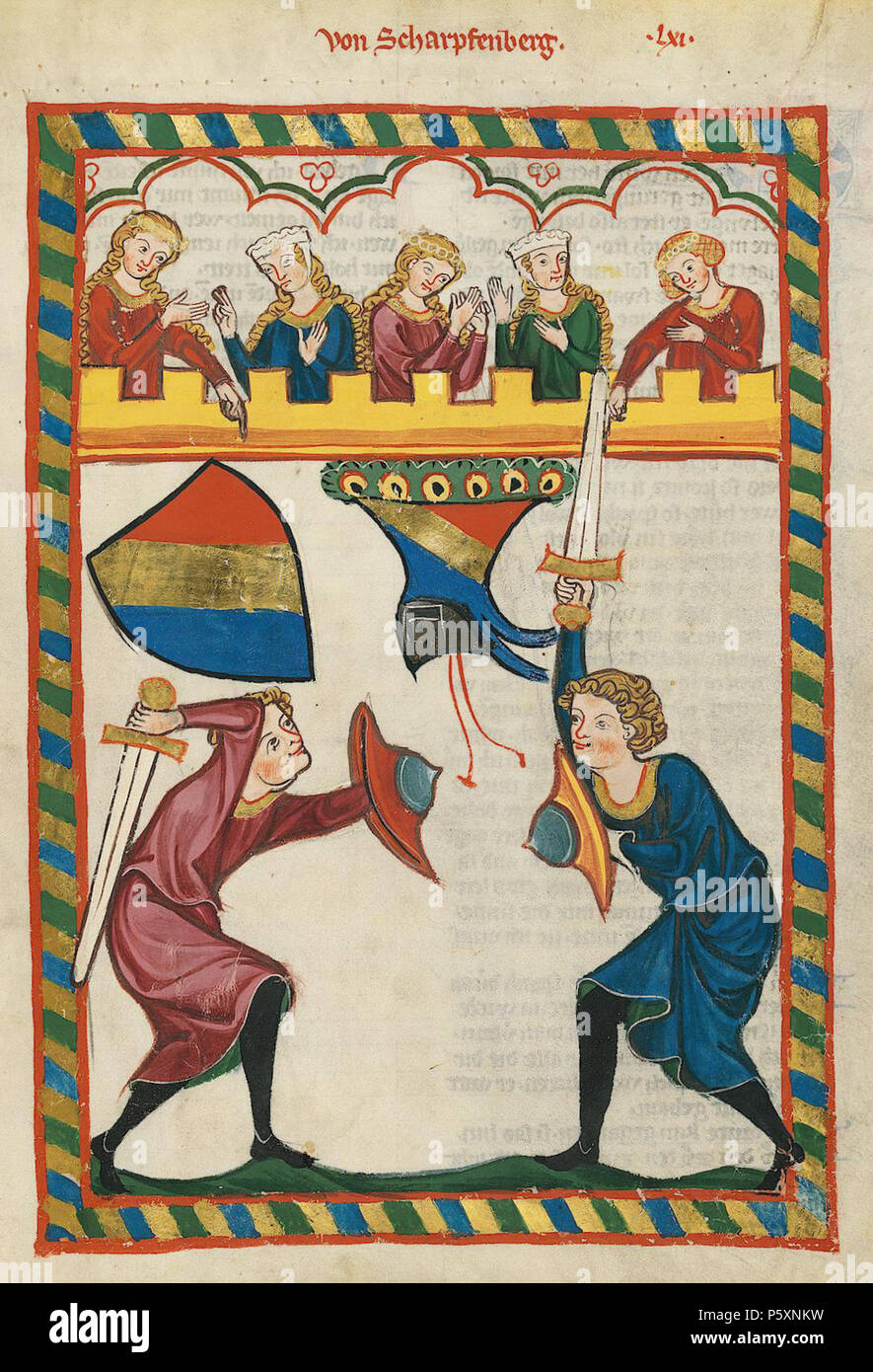 N/A. Deutsch: Codex Manesse, UB Heidelberg, Cod. Pal. germe. 848, fol. 204r: Von Scharpfenberg . tra 1305 e 1315. Meister des Codex Manesse (Grundstockmaler) Descrizione pittore tedesco periodo di lavoro c. 1305-1340 () 363 Codex Manesse 204r Von Scharpfenberg Foto Stock
